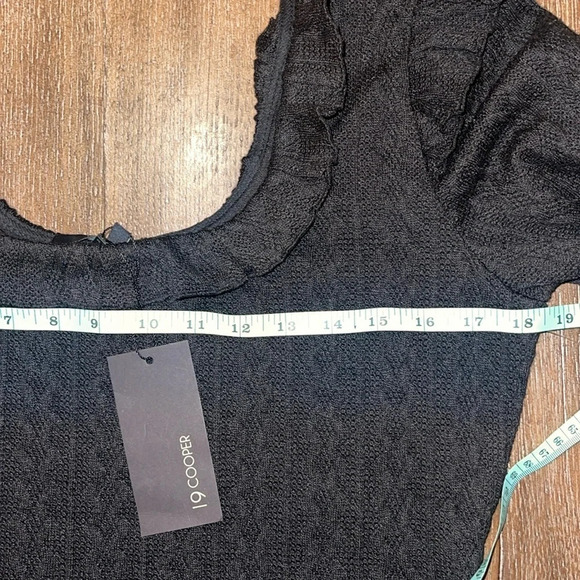 19 Cooper Black Cable Knit Sweater Ruffle Neck Sweater Long Sleeve Mini Dress L - Picture 3 of 5